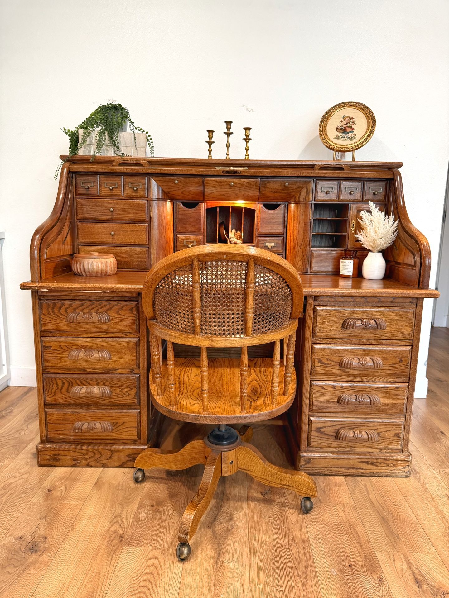 Antique Roll Top Desk And Chair