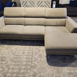 Living Spaces Power Reclining Sofa With Chaise & Adjustable Headrests