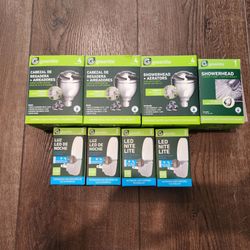 New Greenlite high-efficiency water-saving showerhead and aerators & automatic LED night lights.