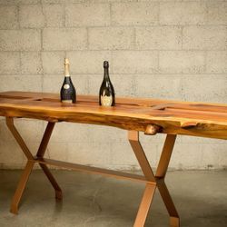 Live Edge Redwood “Bentley” Dining Table – Custom Modern Industrial – 88”