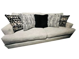 Large Light Gray Fabric Sofa with Throw Pillows