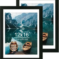 12x16 Picture Frame Set of 2, Rustic Black Wood Style