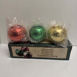 Vintage Metallic Colored Ceramic Candleholders Holiday