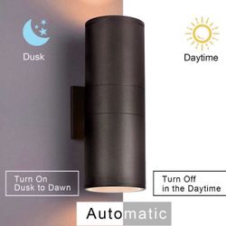 Outdoor Wall Lights Dusk to Dawn Outdoor Lighting Fixtures Wall Mount - 2 Light Bulbs Included, Modern Sconces Wall Lighting- Up Down Exterior Outdoor