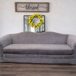Vintage Gray Velvet Sofa + Loveseat Set – Curved Arms (Henredon Style)
