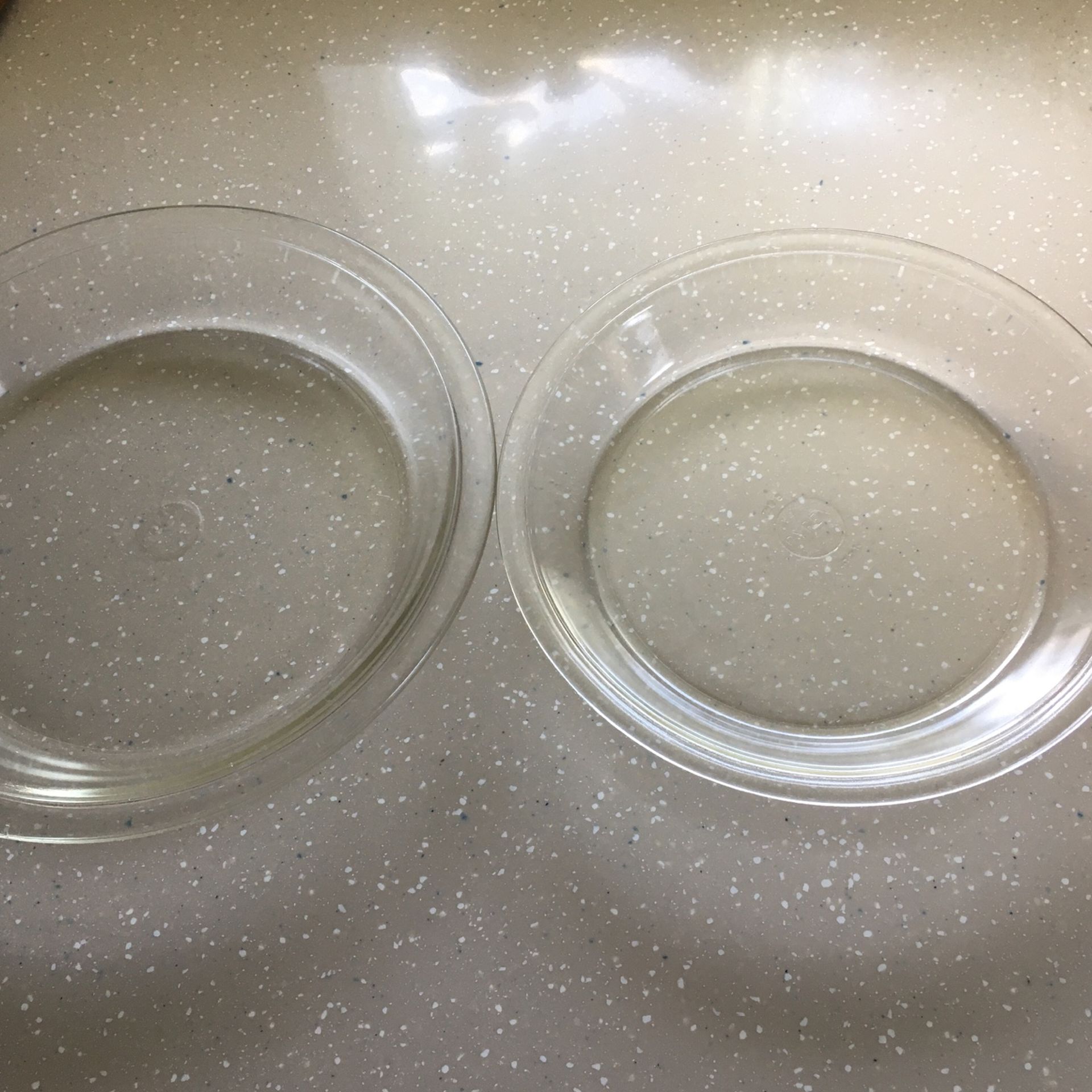 2 Pyrex Glass Pie Plates.  10” & 8 1/2”
