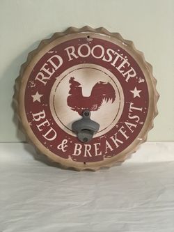 Red Rooster Bed & Breakfast Wall-Mounted Bottle Opener Sign 14”Rustic Farmhouse