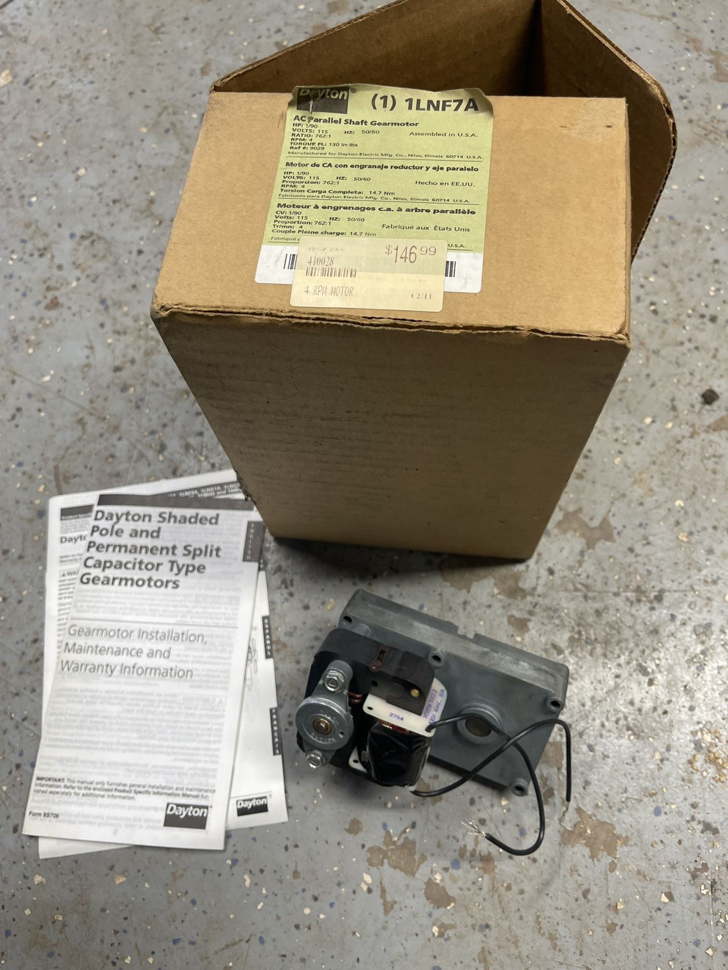 Dayton 4 RPM Gearmotor New . Pickup Or Ship At Buyers Expense