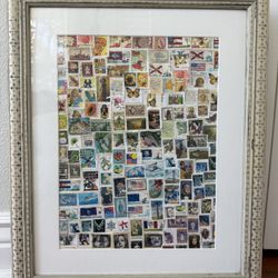 Framed Stamp Collection Collage Art