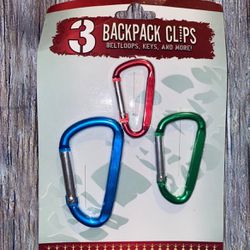 New 3-Pack Multicolored Carabiner Backpack Clips