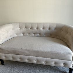 Linen rolled Arm Curved loveseat 