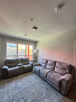 Modern Gray Reclining Sofa + Loveseat Set