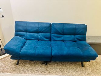 Blue Microfiber Futon Sofa Bed