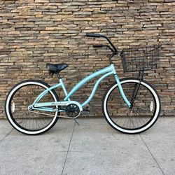 Firmstrong “ Bella Fashionista “ 26 inch Beach Cruiser w / Oversized Basket Baby Blue