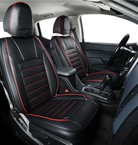 Chevy Colorado Seat Covers fit for 2015-2022 Crew Cab Z71 LT ZR2 Work Truck with Faux Leather (Black&Red