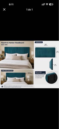 Hearth & Harbor King Headboard Teal