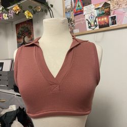 Rose wood collard crop top