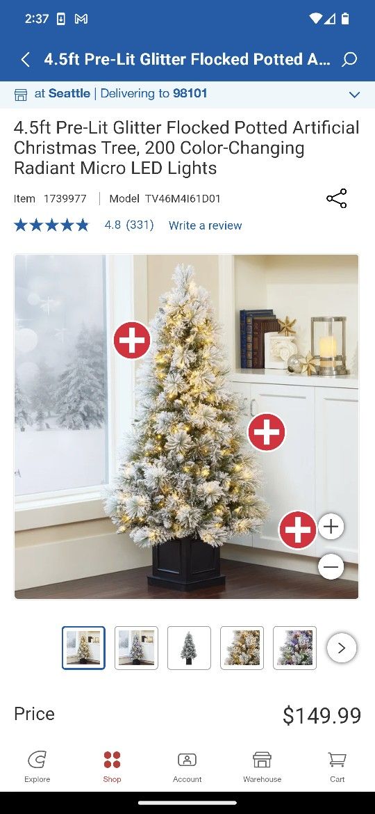 Costco 4.5ft Flocked Lighted Christmas Tree