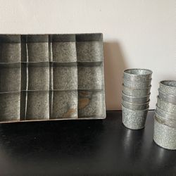 Metal Tray w/ 12 Herb/Flower Pots