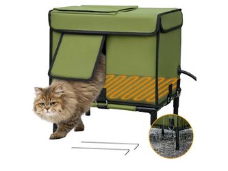 Palopalo Dewproof Heated Cat House for Outdoor Winter, Insulated Discreet Pet Shelter with Waterproof Heating Pad & Escape Door for Feral, Stray, Barn