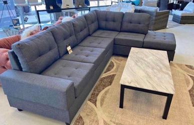 NEW IN BOX Dark Grey Linen Fabric Reversible Sectional FINANCE available $54 down pmt
