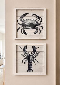 Crab and Lobster Framed Wall Art Set