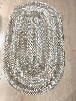 New Beige Ombre Braided Area Rug, 3’x5’ Oval Reversible 100% Soft Cotton Chenille