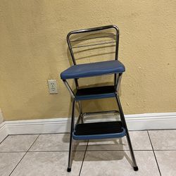 VINTAGE Metal Costco 2 Step Kitchen Blue Step Stool Chair Flip Up Seat… 32” Height by 16” Deep by 16.5 Wide…In Great Condition… $65