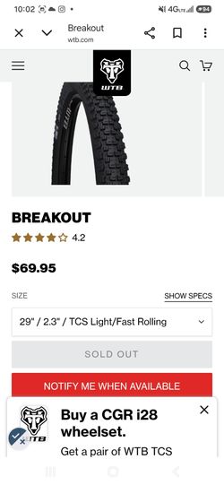 WTB BREAKOUT 2.3 29" NEW $50