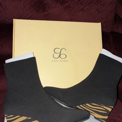 Cosy Island women's knit ankle boots with a unique zebra-print wedge heel. Size 6