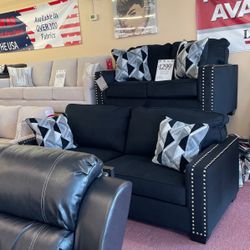 🇺🇸HUGE Ashley Furniture Blowout Sale!🇺🇸 Brand New Black Sofa Loveseat Set W/ Nailhead Trim! $50 Down Takes It Home Today! 