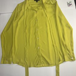 NWOT Banana Republic Satin Neon Green Blouse Shirt Top Medium Long Sleeve Cuff