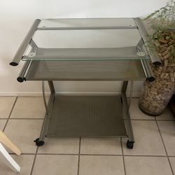 Glass Top Rolling Computer Desk And Cart! 