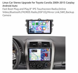 Linux Car Stereo Upgrade for Toyota Corolla 2009-2013 Carplay Android Auto Fast Boot Plug and Play,9'' IPS Touchscreen Radio,Online Video,Bluetooth,FM