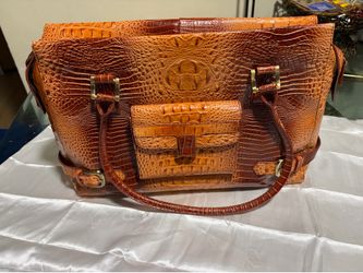 Charlie Lapson Tan Crocodile Embossed Satchel