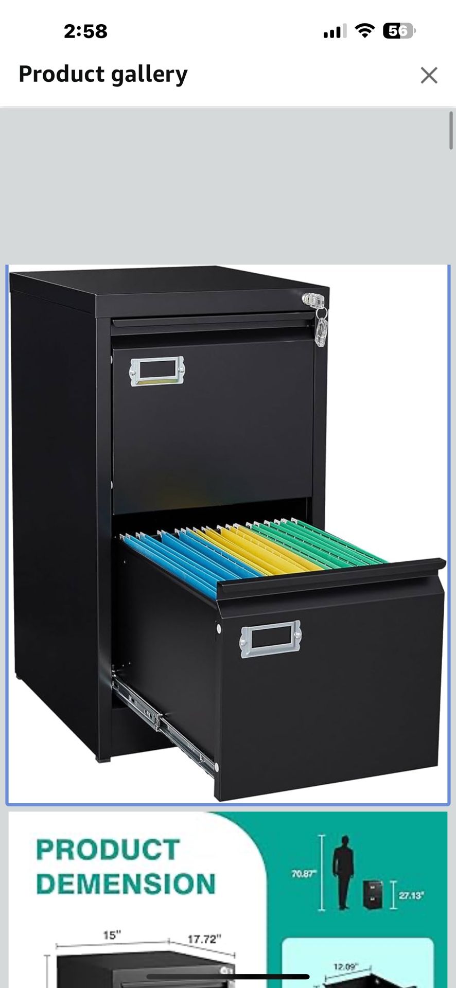 New in box 2 Drawer File Cabinet with Lock and Tag,Narrow Two Drawer Filing Cabinet,Vertical Metal File Cabinets,Small Filing Cabinets for Home Office