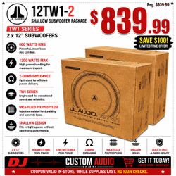 JL Audio TW1 Shallow 2 x 12" Slim Truck Subwoofers 1200 Watts 12TW1 Bass Package 🚨 Payment Options Available 🚨 No Credit Needed 🚨