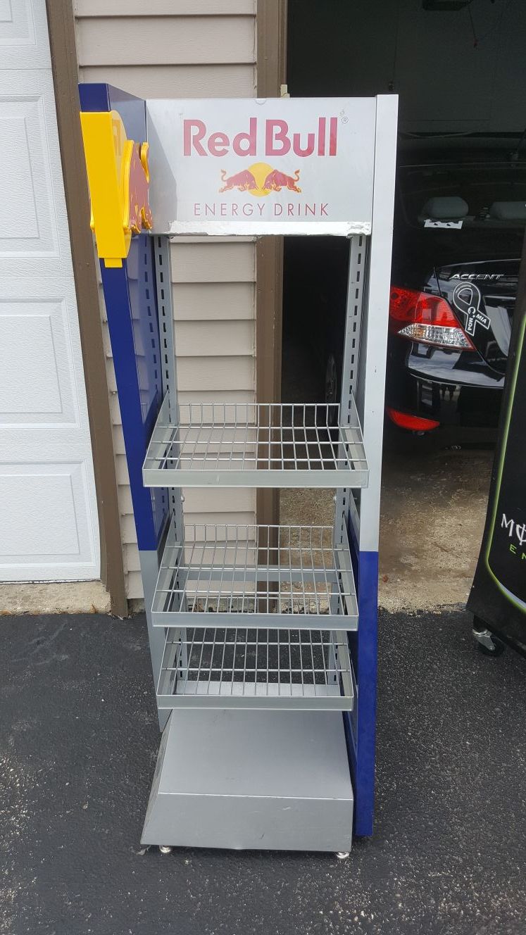Red bull commercial grocery store display shelf w/ adjustable shelves