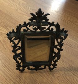Antique Victorian Gilt Brass Beveled Glass Mirror Easel Back 12 X 9