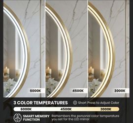 28 Inch Round LED Bathroom Vanity Mirror with Lights, Gold Framed, Anti-Fog, Dimmable 3-Color - New