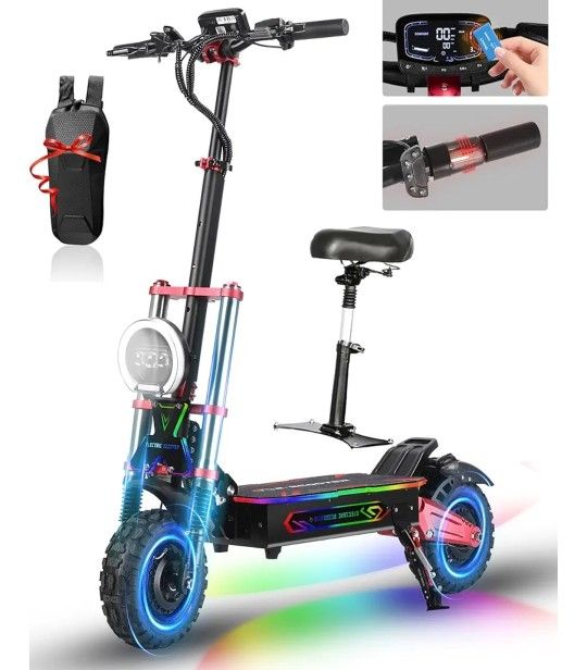 Adults Electric Scooter 6000W Dual Motor Up to 55 mph, 80 Miles Range,60V38Ah Battery,Fast Electric Scooter 11" All Terrain Tires 800lbs Max Load,NFC