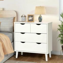 4-Drawer Nightstand, 23.6" Wide Large Bedside Table with 4 Real Wood Legs Solid Wood Legs, Suitable for Bedrooms, Living Rooms, Hallways, Rooms and Ot