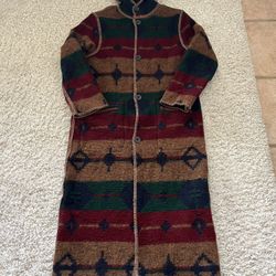 Vintage Woolrich Aztec Southwestern Western Style Long Over Coat, Size Small