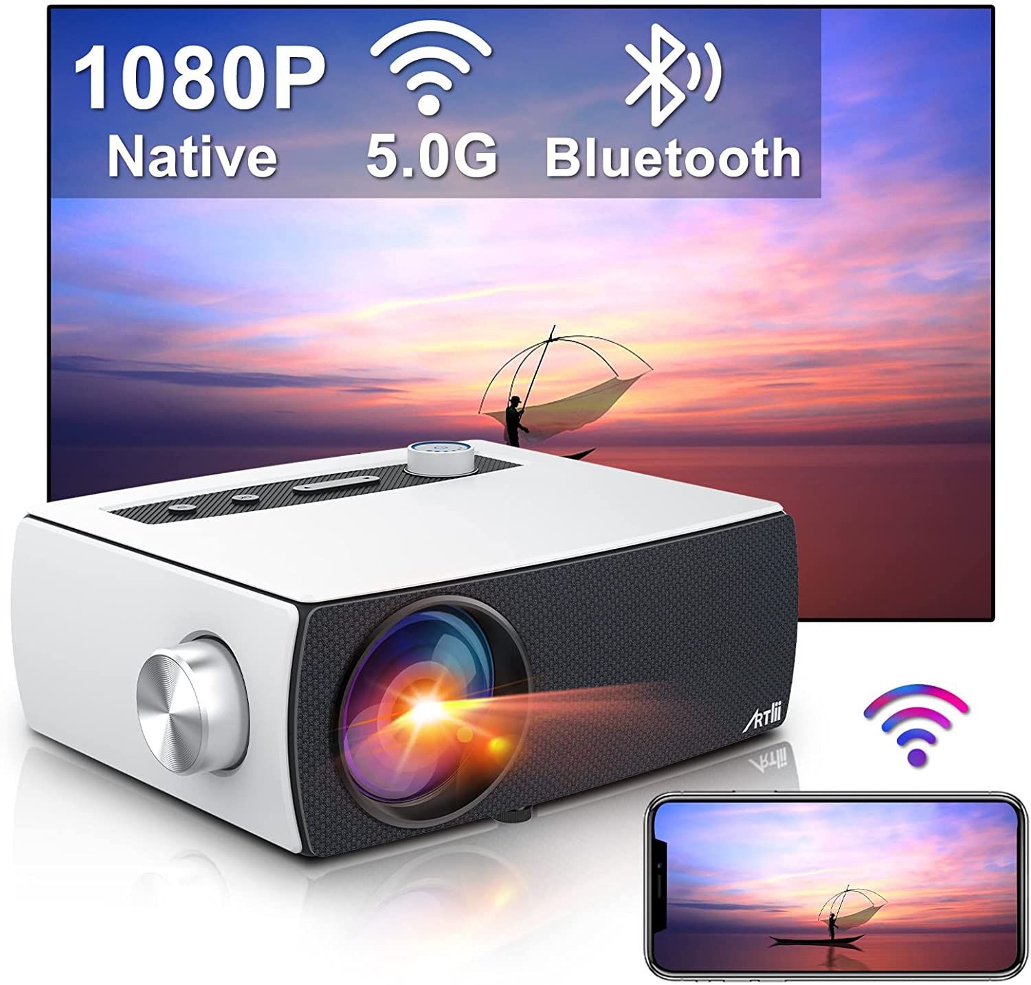 5G WiFi Bluetooth Projector, Artlii Enjoy 3 Native 1080P Movie Projector Support Dolby, Max 300