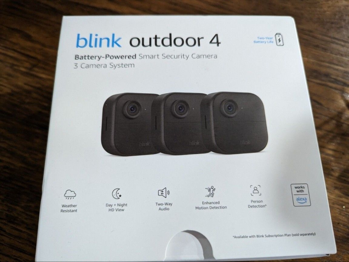 Blink Outdoor (newest 4th Gen) wireless three camera system with Sync Module - NEW & SEALED