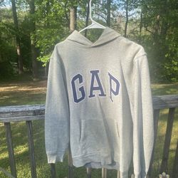 GAP Men's Light Gray Hoodie with Navy Lettering