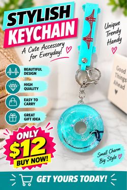 Teal Donut Charm Keychain