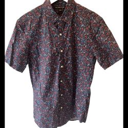 Michael Kors MK Men’s Slim Fit Short Sleeve Collared Button Down Dress Shirt Small S Paisley Print red/burgundy color  Excellent preowned condition wo