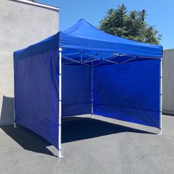 New $129 Heavy Duty White 10x10 ft Canopy with 3 Sidewalls EZ Popup Outdoor Gazebo, Carry Bag