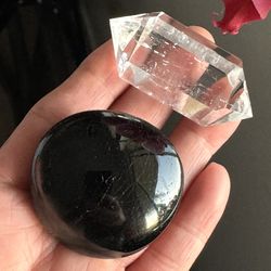 Black Tourmaline Palm & Clear Quartz Double Points 